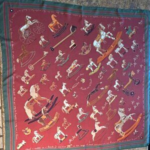 Vintage Hermes Raconte-Moi Le Cheval Silk Scarf Olive Green and Rust Color